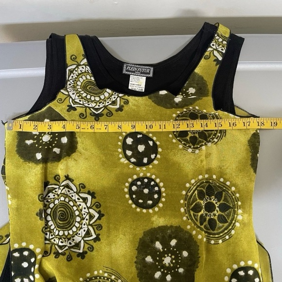 Artsy Boho Abstract Print Dress Black Layered Asymmetrical Midi Vintage XL - Picture 8 of 13